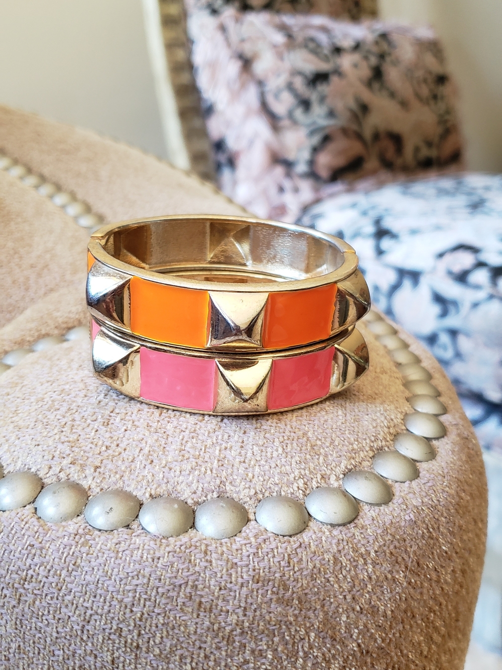 Gold-Tone Bangle Bracelet Set with Pink and Orange Enamel           *PRICE FIRM*